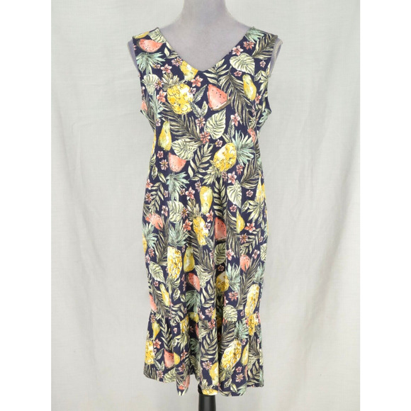 J. Jill Dresses & Skirts - J Jill Dress Womens Small Green Pink Floral Stretch Knit Flounced Hem Pullover
